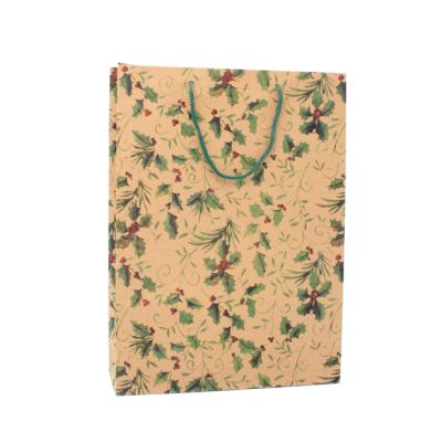 34x24.5x9cm. Holly print kraft paper gift bag