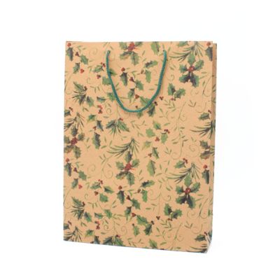 34x24.5x9cm. Holly print kraft paper gift bag