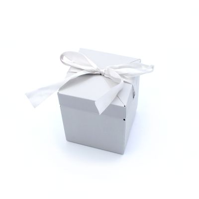 Bulk Clearance. 8.5x8.5x10cm. Dove Grey folding gift box with lid & ribbon tie