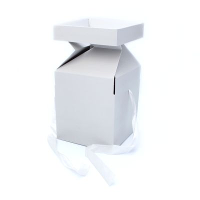 Bulk Clearance. 13x13x15cm. Dove Grey folding gift box with lid & ribbon tie