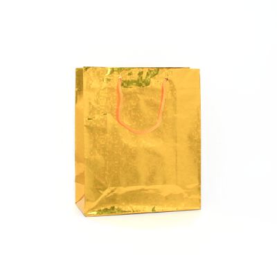 21.5x18x7.5cm. Gold holographic paper gift bag