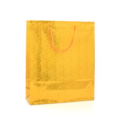 27x23x8cm. Gold holographic paper gift bag