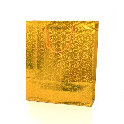 27x23x8cm. Gold holographic paper gift bag