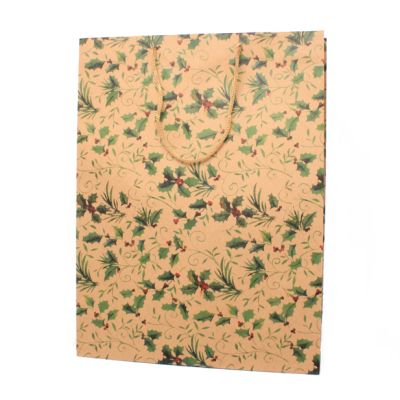 42x32x10cm. Holly print kraft paper gift bag