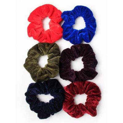 Regular - High shine velvet School colour mix scrunchie. Dia.11cm