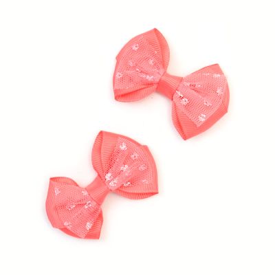 Card of 2 grosgrain and net bow clips 4cm