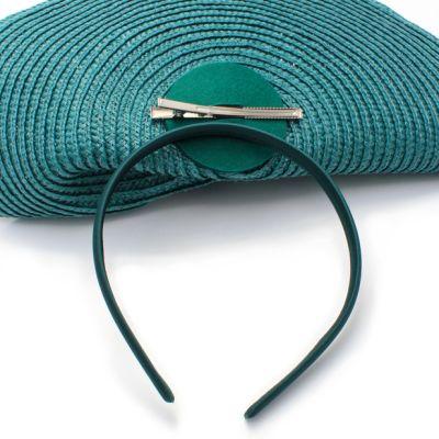 Style Bernice. Teal woven fascinator