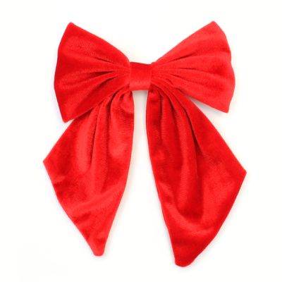 Red velvet fabric bow barrette clip 10cm