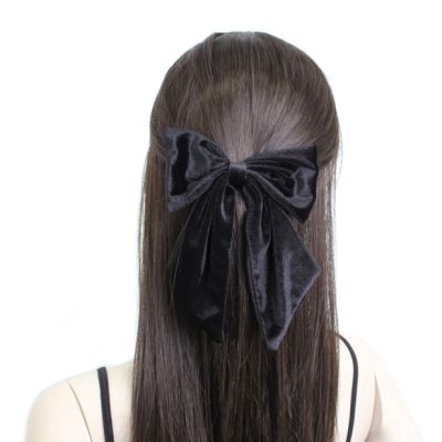 Black velvet fabric bow barrette clip 10cm