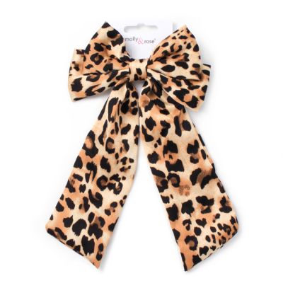 Large leopard print bow clip with tails 7.5cm