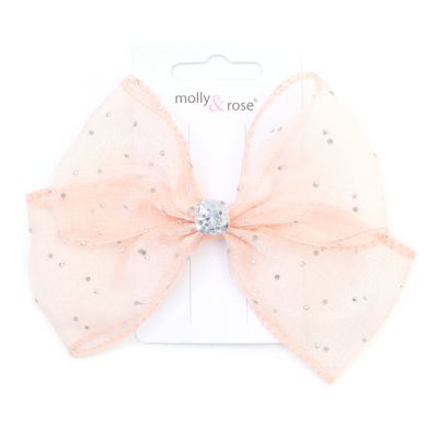 Chiffon bow and diamante clip 4.5cm