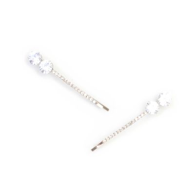 Card of 2 glass crystal hair grips. 5.5cm