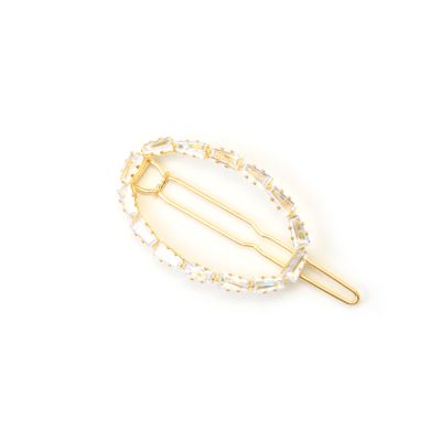 Clear stone open oval hair slide. 5cm