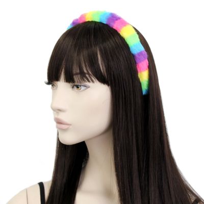 2cm wide rainbow faux fur aliceband