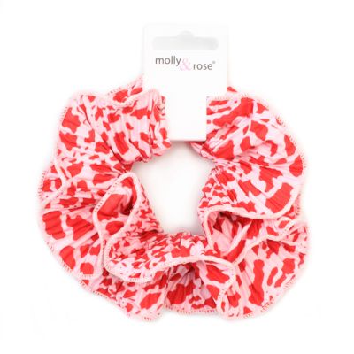 Extra Large - Double layered pink and red animal print scrunchie.Dia.14cm