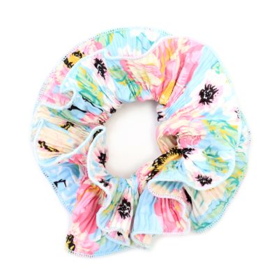 Extra Large - Double layered blue and pink floral print scrunchie.Dia.15cm