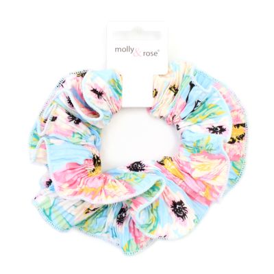 Extra Large - Double layered blue and pink floral print scrunchie.Dia.15cm