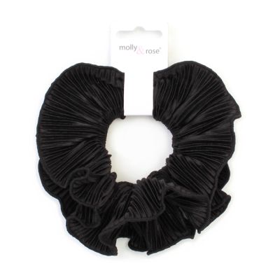 Extra Large - Double layered Black ribbed scrunchie.Dia.15cm