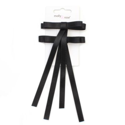 Card of 2 black bows with tails on clips 5.5cm