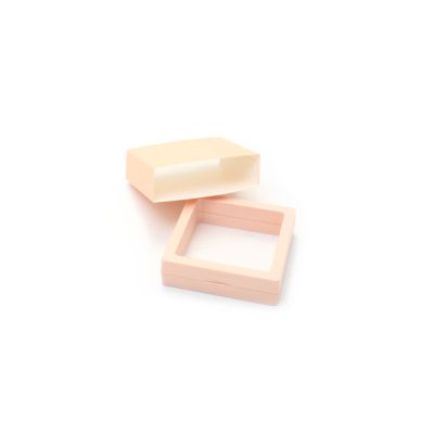 Pale Pink plastic PE film box with sleeve. 7x7x2.1cm