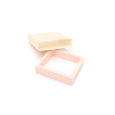 Pale Pink plastic PE film box with sleeve. 9x9x2.1cm