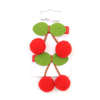 Cherry pom pom motif hair clip 4.5cm