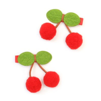 Cherry pom pom motif hair clip 4.5cm